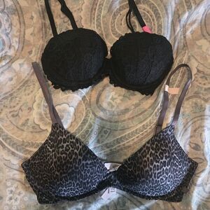 Victoria's Secret Black Lace and Leopard Print Bra Set